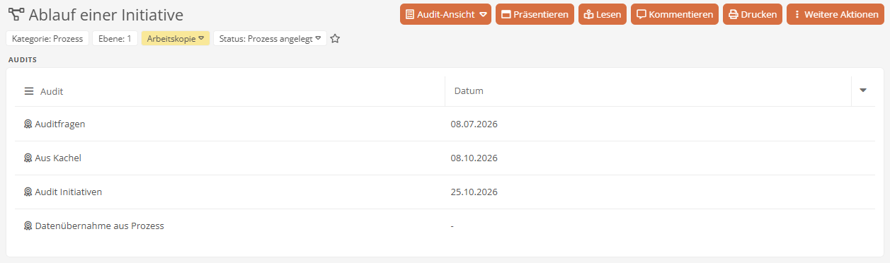 Audit-Ansicht eines Prozesses