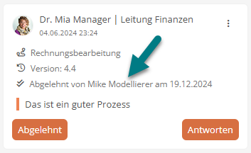 Zusatzinformationen zur Statusänderung eines Kommentars
