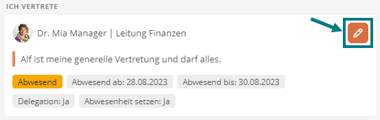 Vertreter kann Abwesenheit setzen und bearbeiten