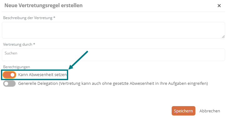 Schalter Kann Abwesenheit setzen